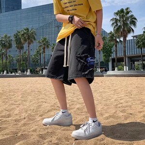 男夏季五分裤贴布五角星牛仔短裤N209P38，男装牛仔裤，星座1116-2