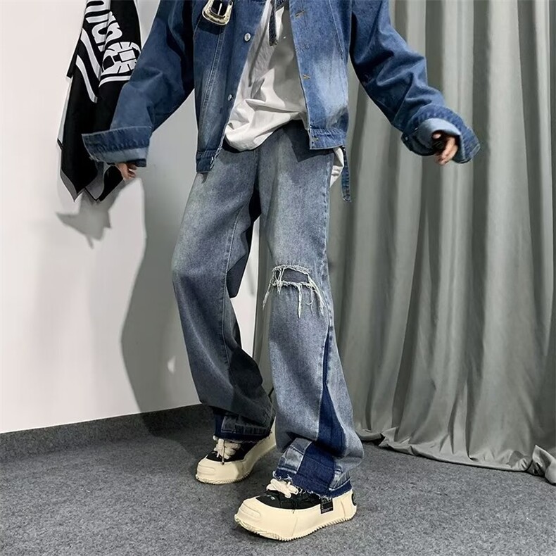 牛仔裤男秋季潮大码休闲裤子高街N403P40图片