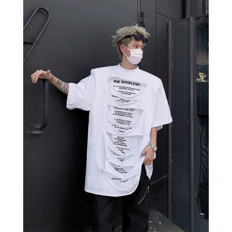 设计感破洞假两件设计感垫肩短袖T恤DX169-P78,男装T恤,电商B288