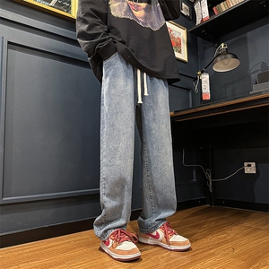 直筒牛仔裤男秋潮牌宽松休闲复古潮流百搭阔腿长裤N068-P38图片