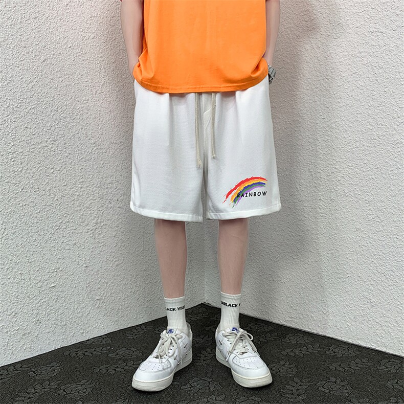 HD74064-P22 华夫格短裤男大码宽松五分裤男直筒中裤图片