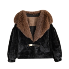 奢华金貂绒女士短外套大毛领时尚轻便显瘦保暖冬季必备，女装短外套，雪菲羊绒