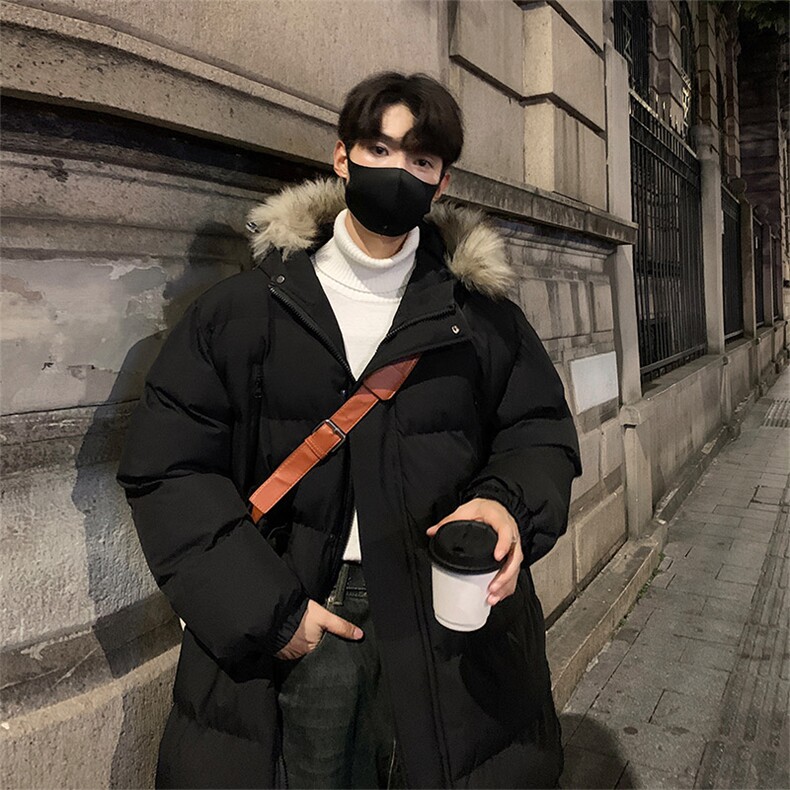 抖音得物港风长款棉服男女款长款毛领连帽棉服加厚保暖D017-P125,男装棉衣,星座717