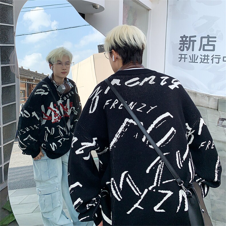 现货美式潮牌嘻哈涂鸦毛衣针织衫-控99,男装针织衫/毛衣,星座310A-3