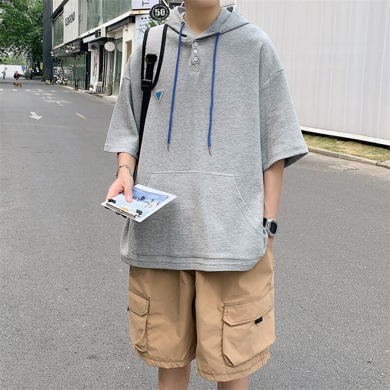 特P38控68华夫格冰丝连帽短袖男夏季外套中性宽松LM01,女装短外套,电商B370