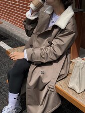 兔毛里风衣式长款衣 Size：F，女装风衣，里奈(1F)