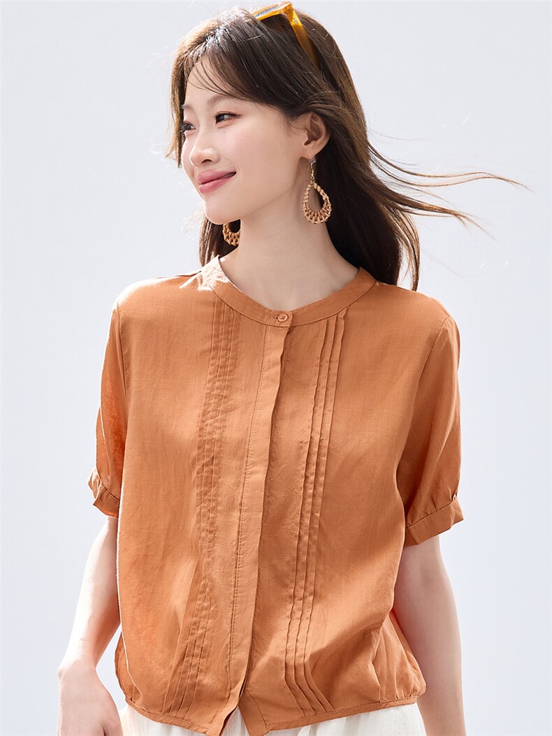 现货20262026夏装新款透气亲肤前片打条时尚舒适女士衬衣,女装衬衫,木子恋