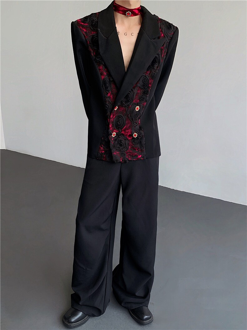 现货25秋冬礼服立体玫瑰花丝绒宝石绑带西装外套xz141-p168,男装西服,电商B288