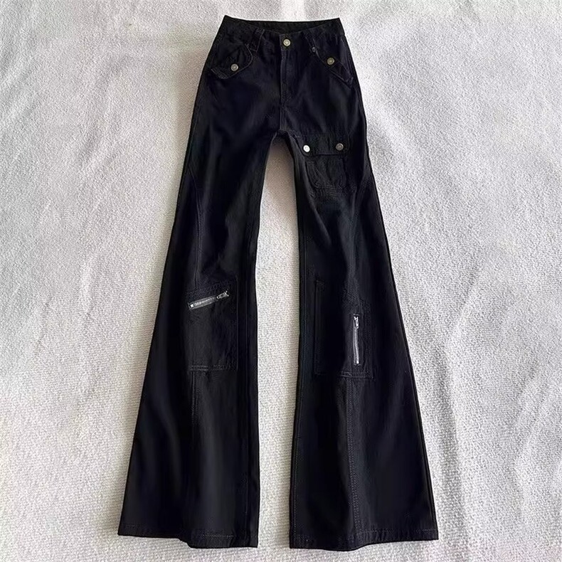 美式设计感多口袋微喇牛仔裤男女宽松阔腿工装拖地长裤潮NZ7127,男装牛仔裤,星座516A