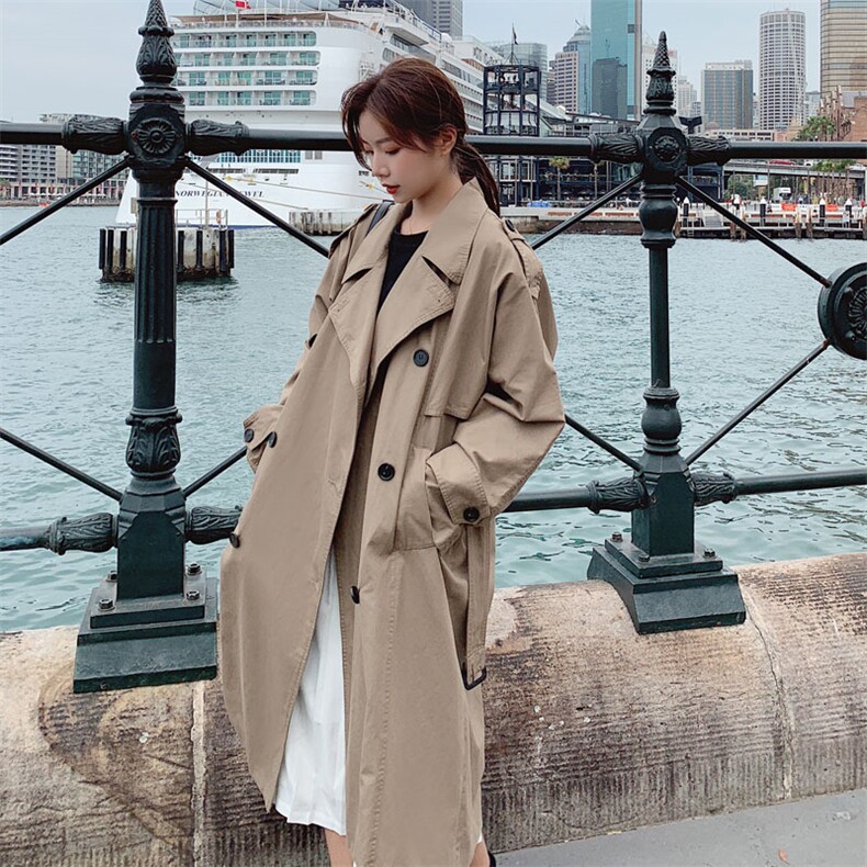 现货2021春秋季新款卡其双排扣风衣225-7220-P140控198,女装风衣,浙宝225