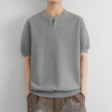 亨利领针织短袖t恤男士纯色男装衣服夏天男式休闲体恤衫，男装T恤，星座914