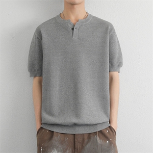 亨利领针织短袖t恤男士纯色男装衣服夏天男式休闲体恤衫,头发有颜色怎么搭配衣服图片