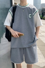 2025夏季华夫格套装男青少年T恤短裤两件套港风TZ227-P55，男装牛仔裤，电商A062