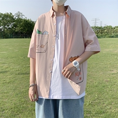 新款韩版时尚宽松百搭口袋涂鸦青少年夏短袖衬衫男衬衣W841-P32，男装衬衫，星座512-2