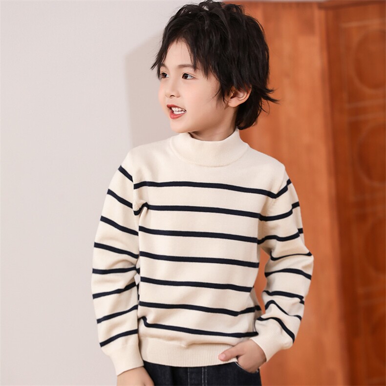 时尚儿童条纹半高领毛衣舒适保暖，童装卫衣/绒衫，绒颖羊绒