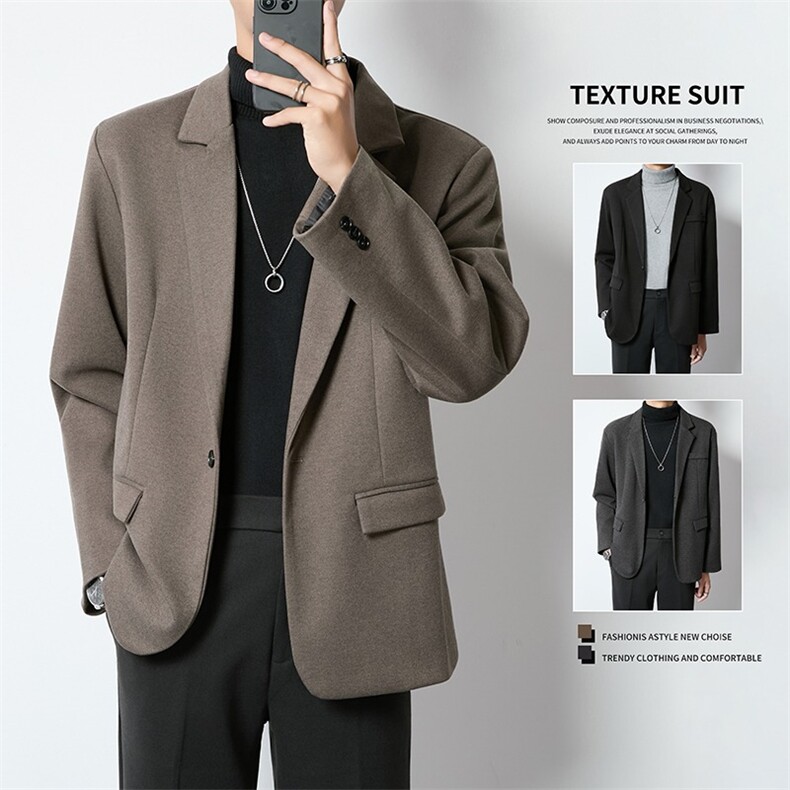 秋冬季韩版宽松休闲小西装男垫肩西服外套高级感痞帅单西休闲西，男装西服套装，星座506A