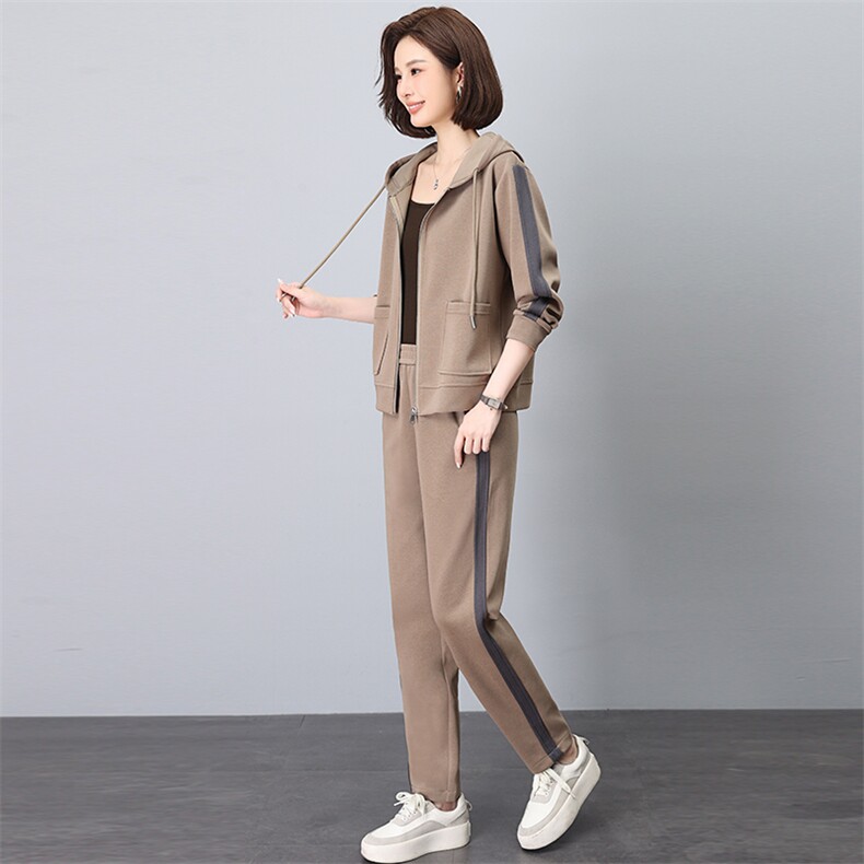 (现货)时尚休闲撞色连帽贴袋减龄套装,女装套装/套裙,依恋蒂丝