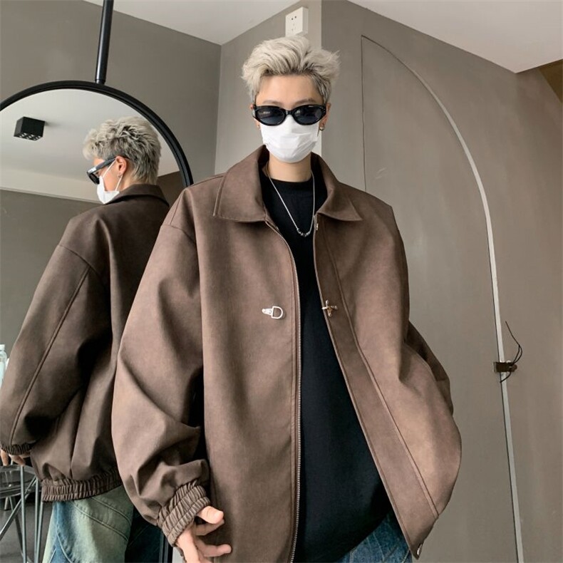 电商DSA028-PY2404新款飞机扣水洗做旧皮衣夹克男特P68，男装夹克，电商A028