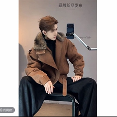 抖音冬季潮流美式复古水洗毛领牛仔棉服外套M222-P165网图，男装棉衣，电商B267
