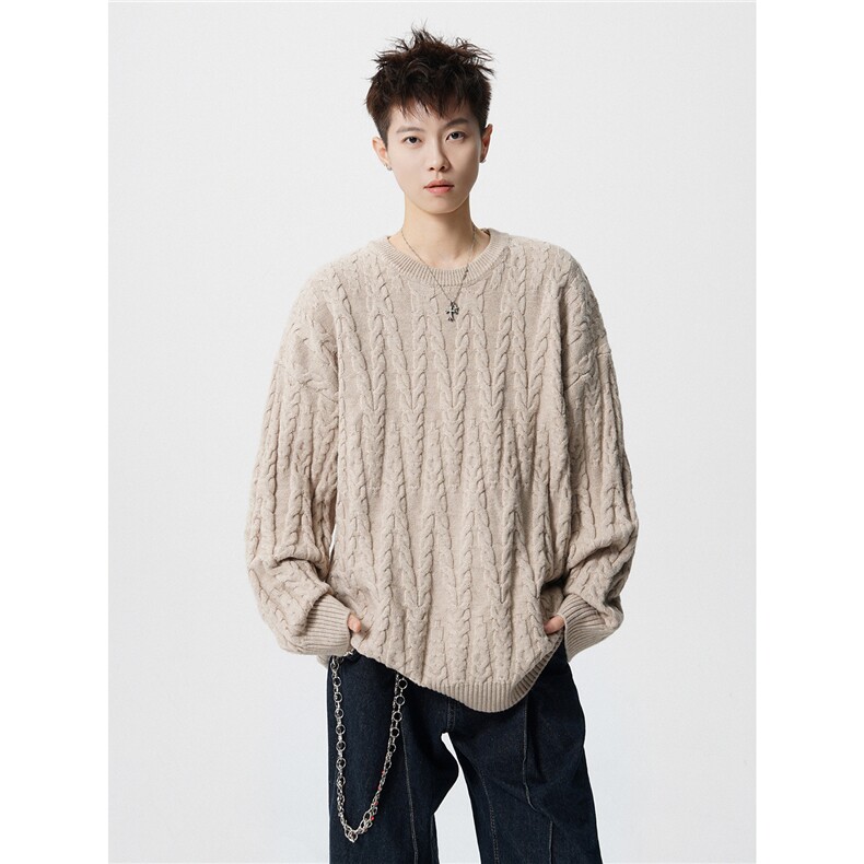 8XL-M麻花毛衣男休闲大码慵懒风情侣圆领针织衫线衣外套MY1512P65,男装针织衫/毛衣,电商B238