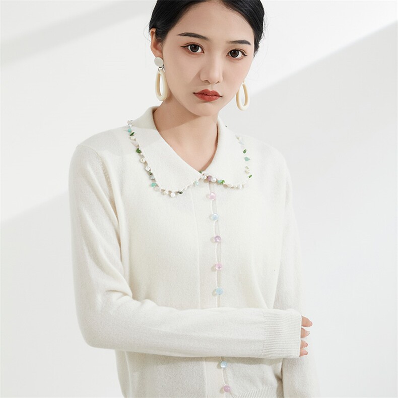 2024秋季新款单排扣翻领长袖开衫休闲百搭羊绒,女装羊绒衫,恒爱羊绒