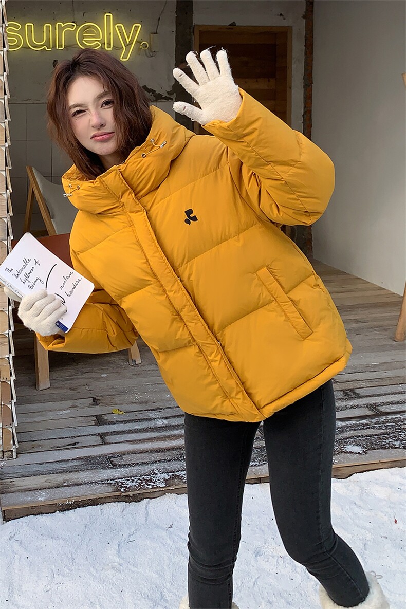 韩系休闲刺绣连帽羽绒服女2024冬季新款宽松保暖白鸭绒面包服外套,女装羽绒服,蝶眷