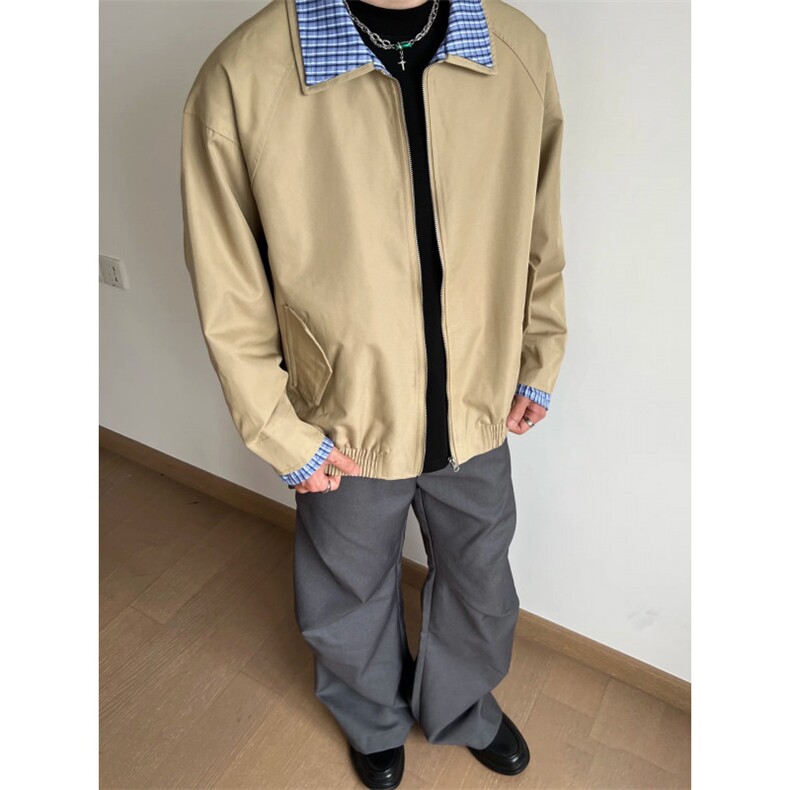 ~老钱风miu系哈灵顿夹克假两件拼接格子W1328/特P65,男装夹克,电商B350