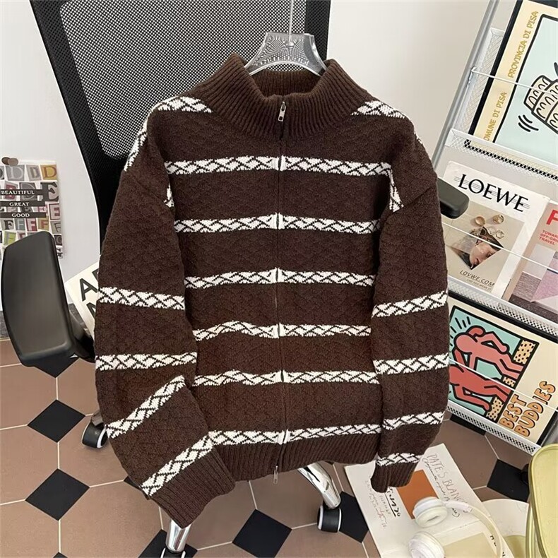 拉链毛衣男女秋季宽松慵懒风外穿长袖针织衫上衣3950P67，男装针织衫/毛衣，星座410-2