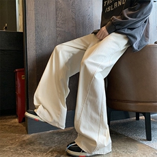 库存充足白色阔腿裤全棉宽松直筒牛仔裤子男女款3028/P49，男装牛仔裤，星座902A
