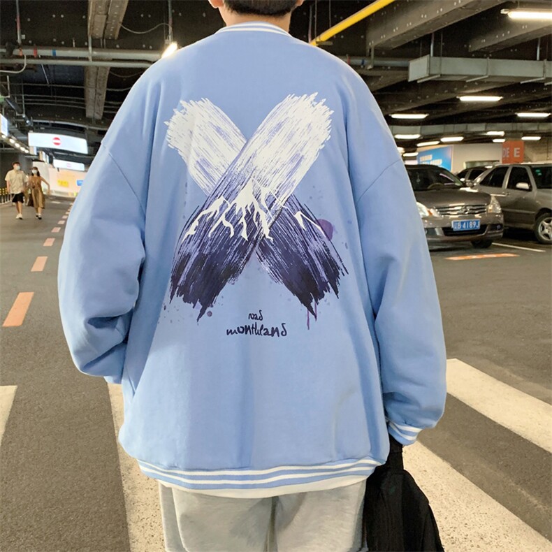 Y8888P30港风外景2024秋季新款棒球领开衫宽松大码雪山印花,男装卫衣,电商A026-1