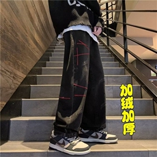 欧美刺绣牛仔裤男加绒加厚复古宽松高街牛仔裤NT619加绒P53常规43，男装牛仔裤，星座1001-1