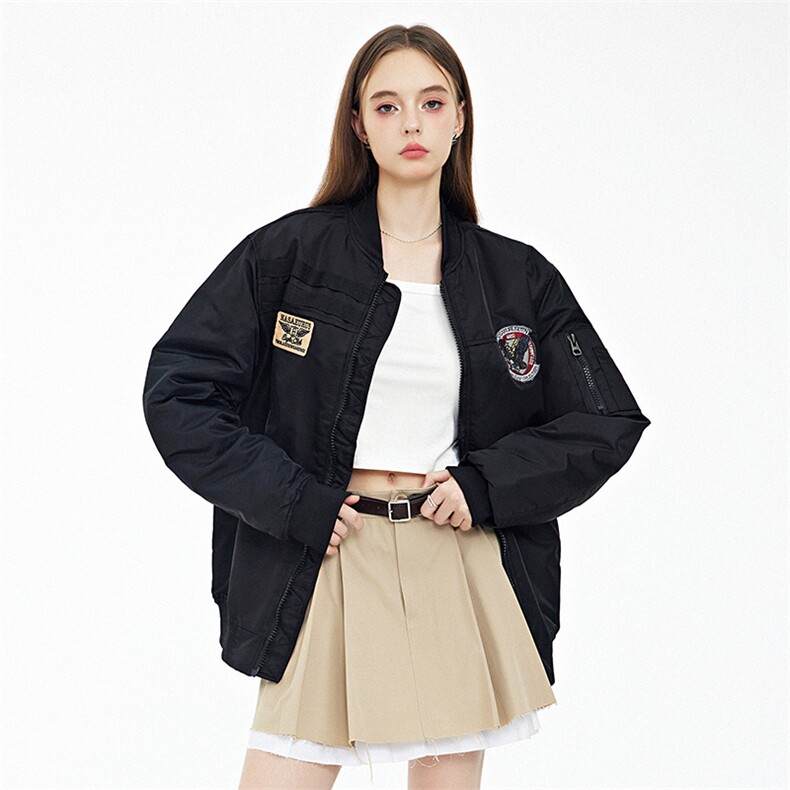 现货三色秋冬季潮牌夹克棉衣棒球服欧美街头飞行员外套情侣装，男装夹克，电商A105