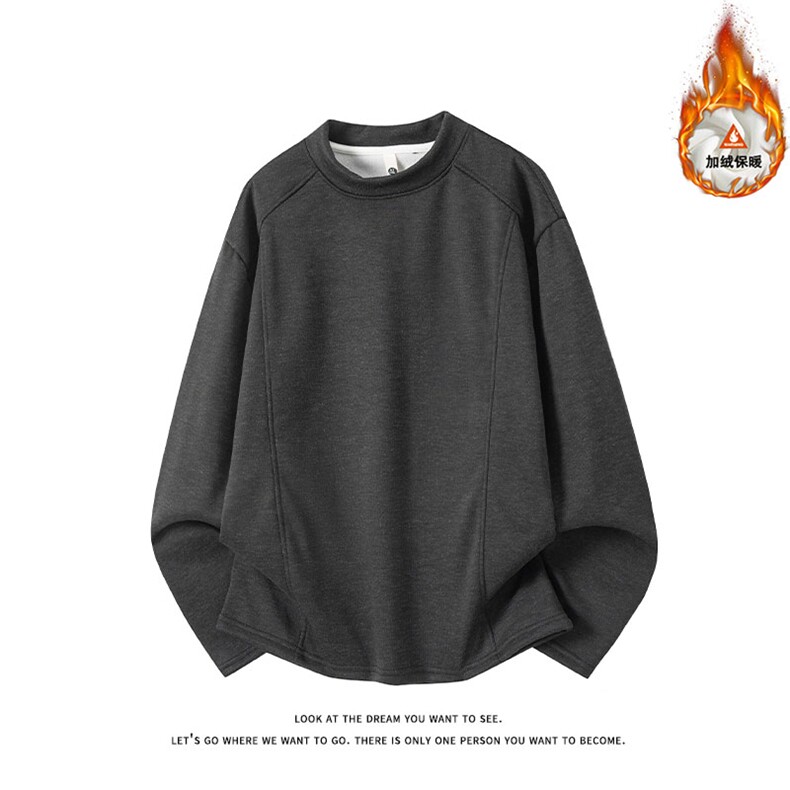 美式套头半高领加绒保暖卫衣灰色长袖加厚打底上衣TDR119-特价P26图片