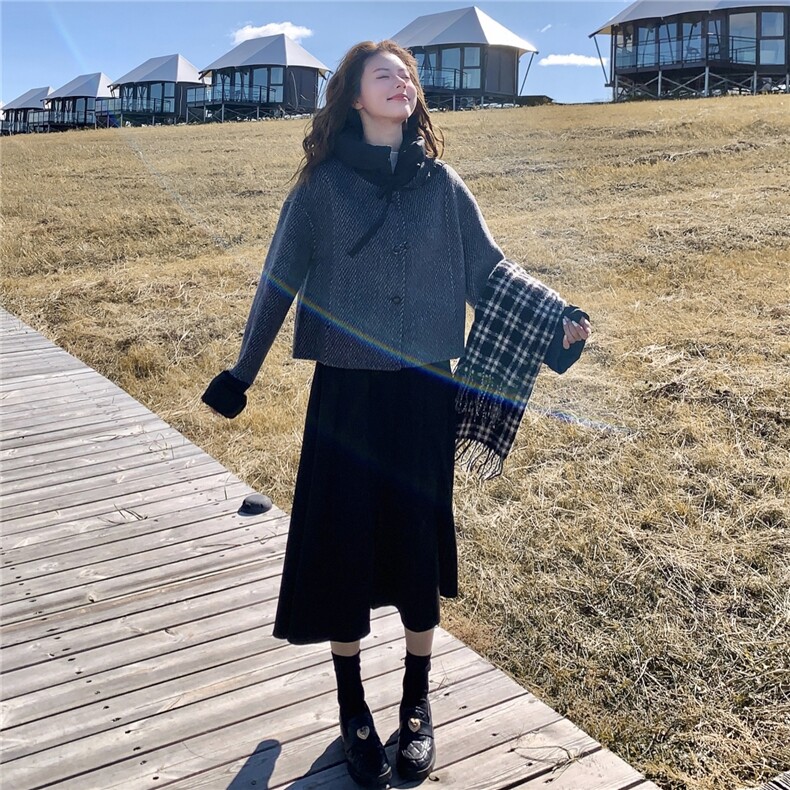 学院风羊毛双面毛呢外套女秋冬2025新款小个子独特超好看气质上衣,女装短外套,2C057