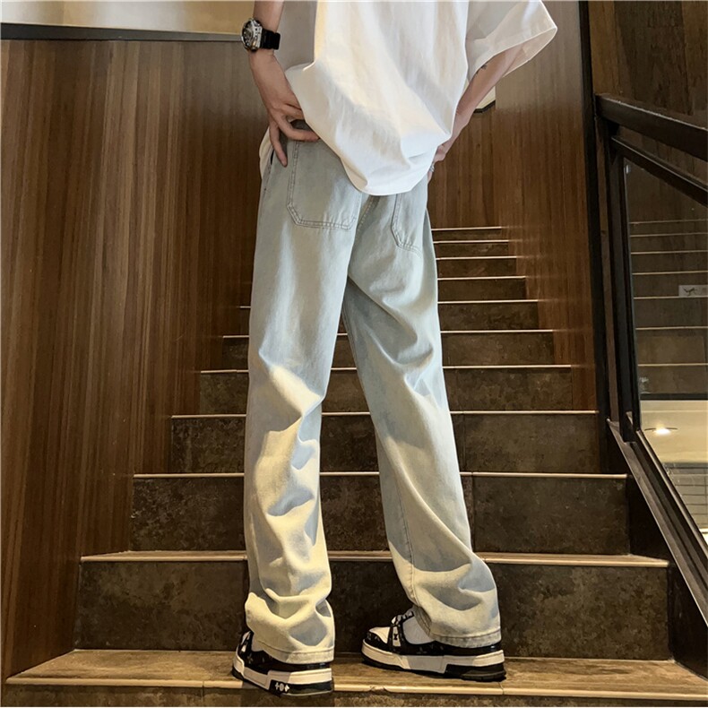 美式黄泥牛仔裤男夏季薄款抽绳松紧宽松水洗直筒长裤子N01661-P39,男装牛仔裤,星座308B-2