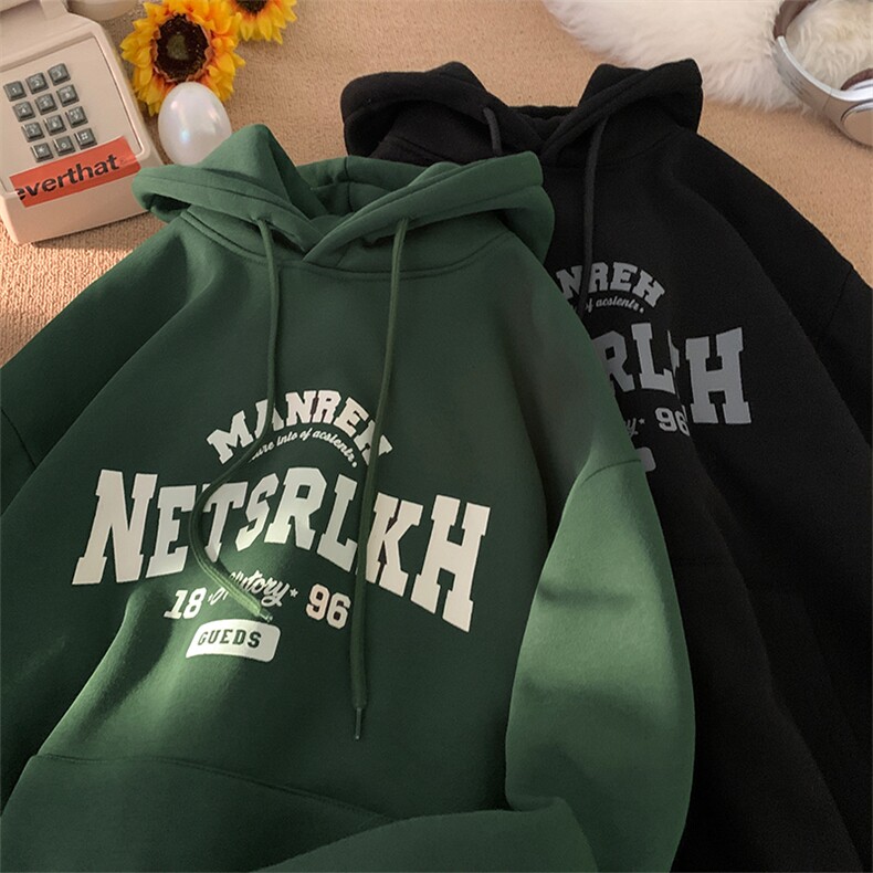 美式字母印花连帽卫衣男女宽松情侣套头外套潮618A-WY06-P45控68图片