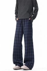 藏青色格子裤cleanfit休闲微喇裤子男190高个子加长直筒裤KZ104，男装休闲裤，电商B312