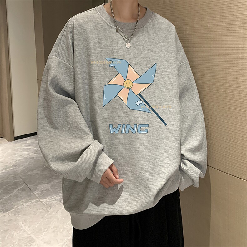 华夫格卫衣圆领卫衣男大码长袖t恤男外套HW76112-P30加绒款-P40,男装卫衣,电商A040