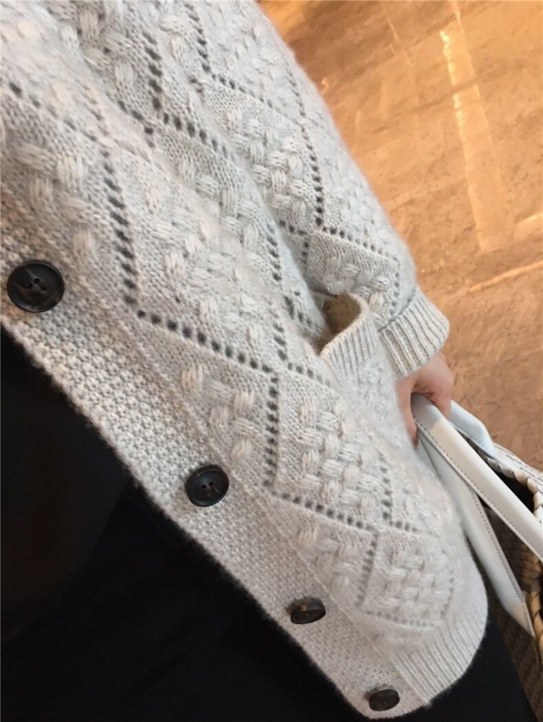 2025中长款重工镂空开衫外套时尚简约百搭,针织衫/毛衣,兰叶羊绒