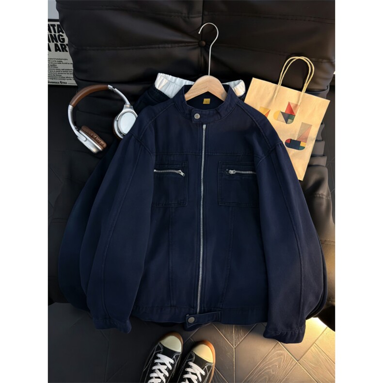 美式复古老钱风水洗帆布立领夹克男女春季工装外套JK8968-P78，男装夹克，星座1001-1