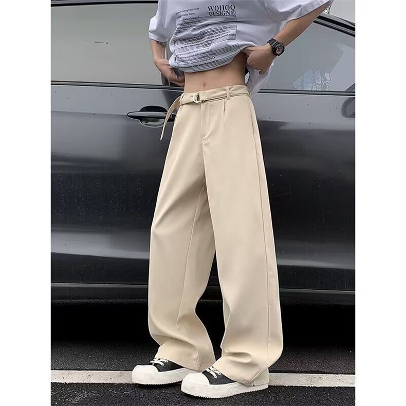 黑色垂感西裤男美式潮牌宽松高级感百搭阔腿休闲长裤X323-P45,男装休闲裤,星座1109-3