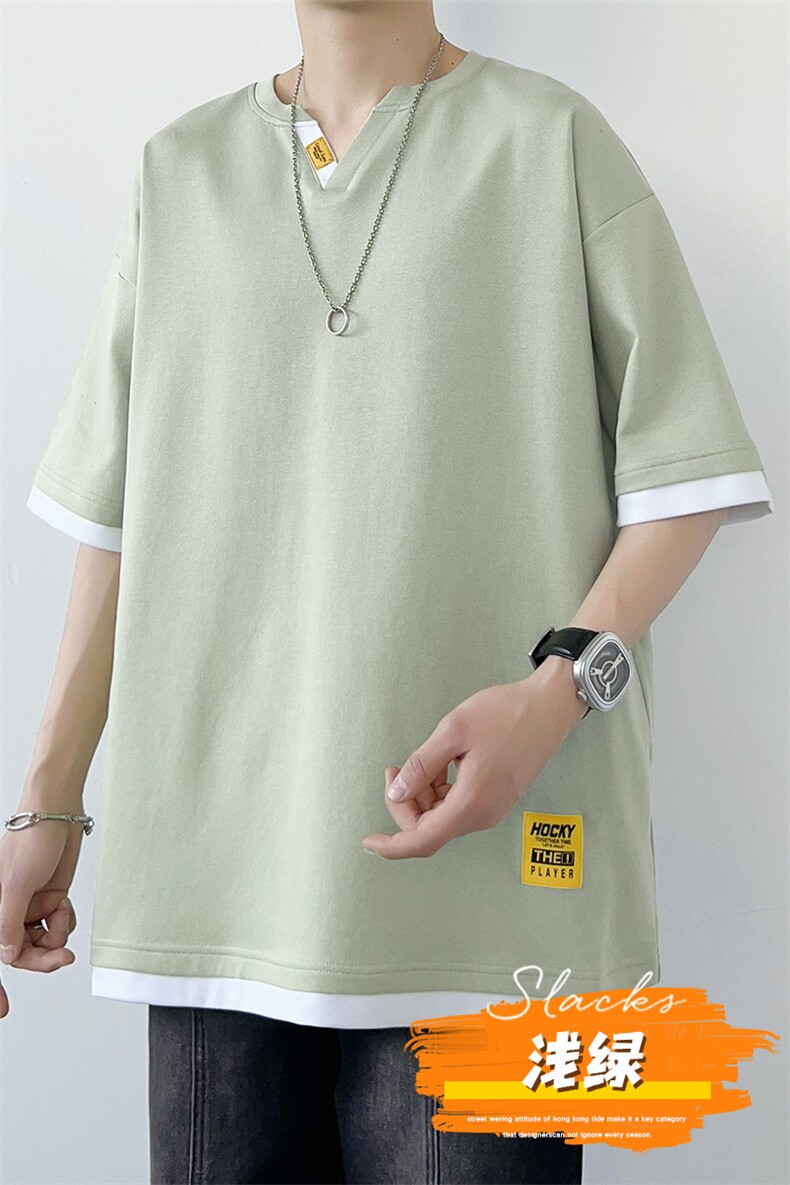 冰氧仿棉短袖港风白墙夏季休闲百搭假两件男上衣TC3153-P28控48,男装T恤,星座717