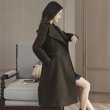 毛呢外套纯色修身显瘦优雅可爱唯美气质长袖中长款口袋时尚2020年冬季，女装毛呢外套，笃写
