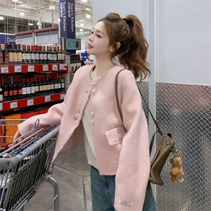 新品  粉色超好看小个子双面羊毛大衣女外套A509P195K298图片