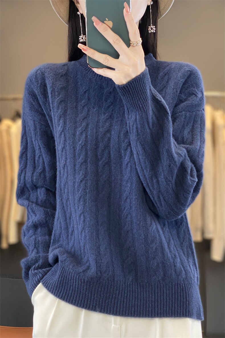 女士圆领羊毛衫秋冬保暖羊毛简约舒适,女装羊毛衫,忠诺羊绒