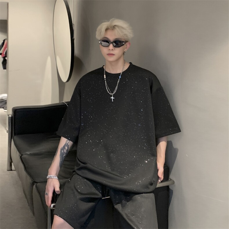 量大优供视频300g重磅满天星套装短裤短袖t恤男XXTZ200-特p42,男装T恤,电商B371