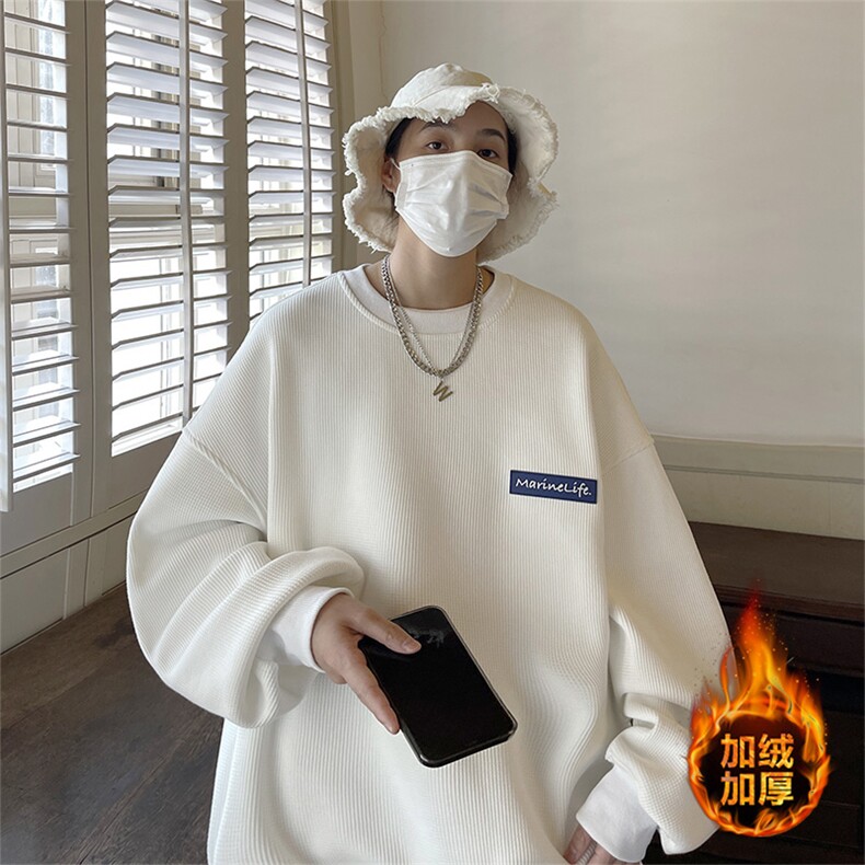 潮牌复古大码卫衣男秋加绒加厚圆领宽松上衣服JK22303Jp55控68图片
