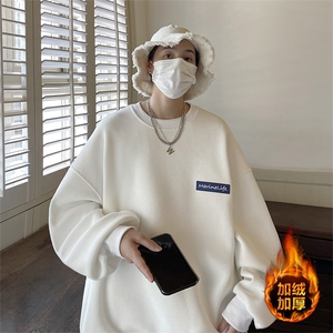 潮牌复古大码卫衣男秋加绒加厚圆领宽松上衣服JK22303Jp55控68图片