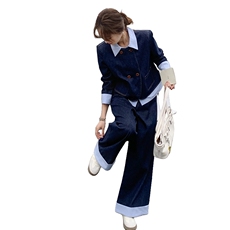 春装搭配一整套假两件牛仔套装女2025年新款休闲外套直筒裤两件套，女装套装/套裙，1C130
