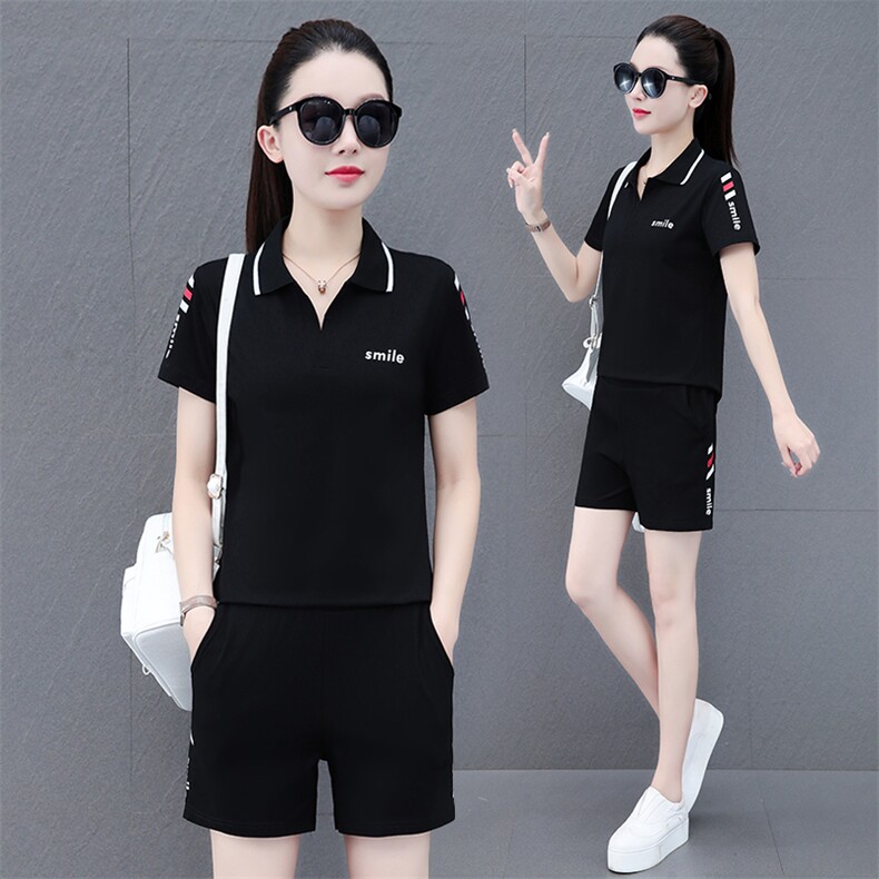 运动服套装女夏季2023年新款时尚洋气休闲女装夏天纯棉短袖两件套,女装运动套装,燕颉服饰